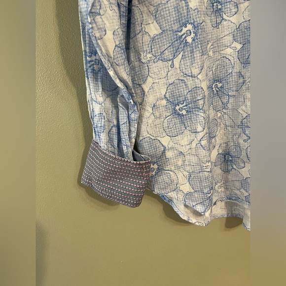 Robert Graham Men's Blue Floral Shirt Long Contrast Sleeve Linen Blend L - Picture 3 of 10